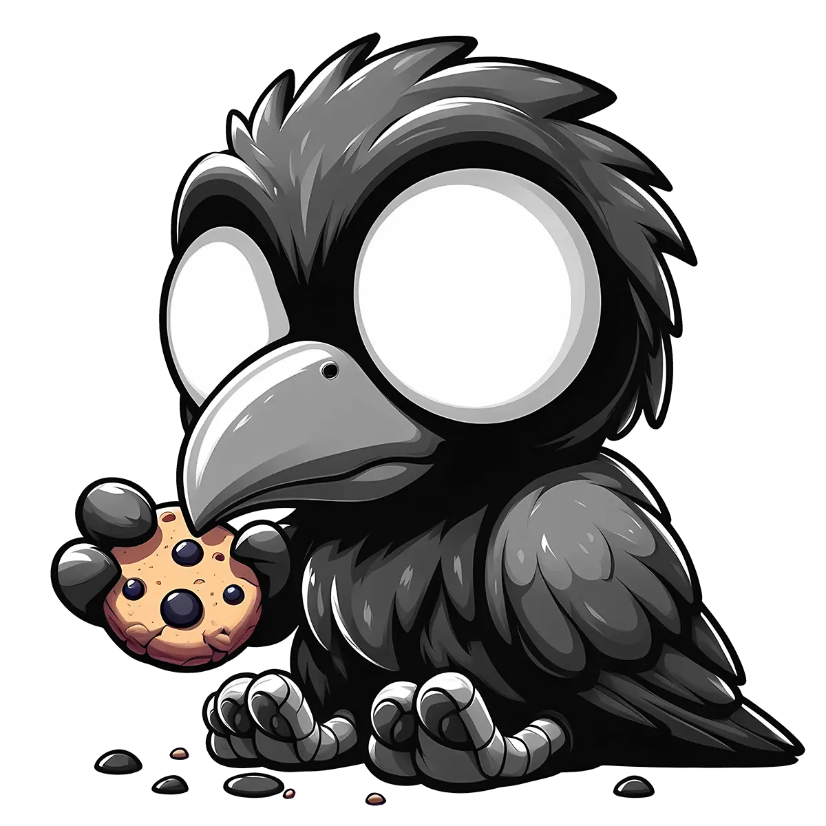 Ilustración de un cuervo comiendo una galleta